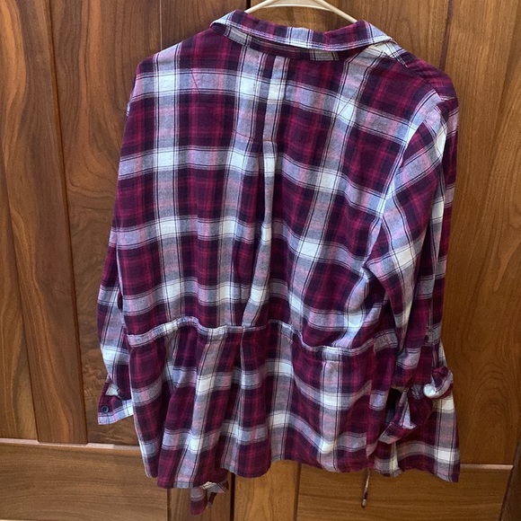 Wild Blue Sadie Robertson XL Maroon Plaid Open Flannel Blouse - Picture 2 of 6